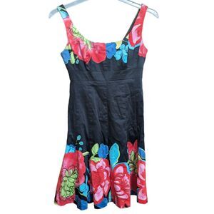 Nine West Floral Fit & Flare Dress 6P Black Red Blue Cotton Cottagecore Coquette